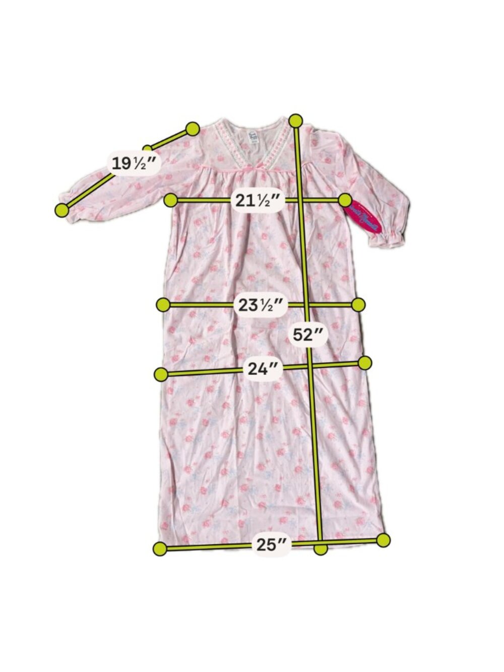Vintage Pink Nightgown Floral Long Sleeve Medium Private Moments USA Granny - Picture 7 of 7
